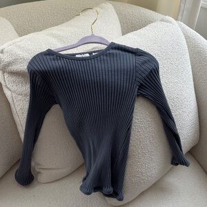 Zara Kids Dark Gray Ribbed Long Sleeve Top